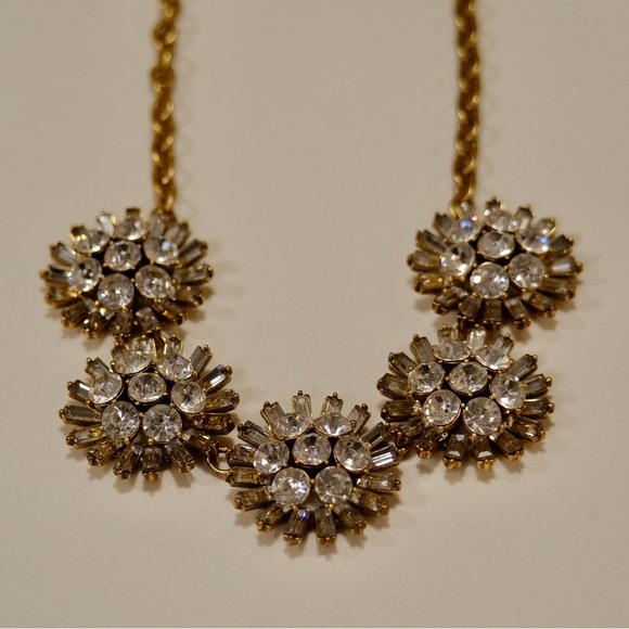 J.Crew Rhinestone Statement Necklace 17-20" Extender Gold Tone Oval Cable Chain - Picture 1 of 5